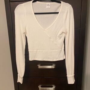 White Ribbed Wrap Top